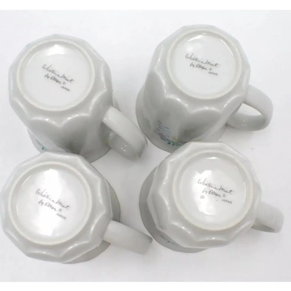 Vintage Japan Otagiri Bone China Tea Cups Set Wisteria Mist Coffee Mug Gold Rim